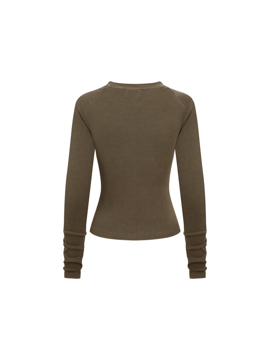 Dyed Washed Raglan Long Sleeve Slim T-Shirt