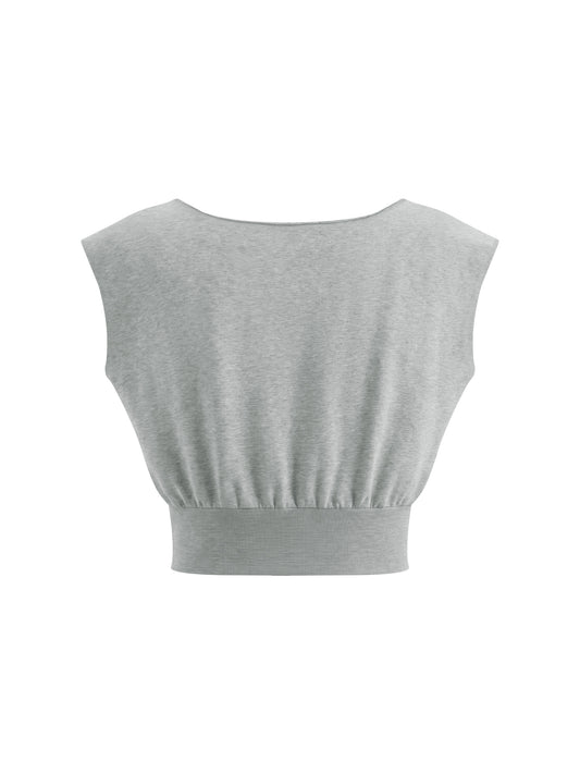 Boatneck Raw Edge Crop Shirt