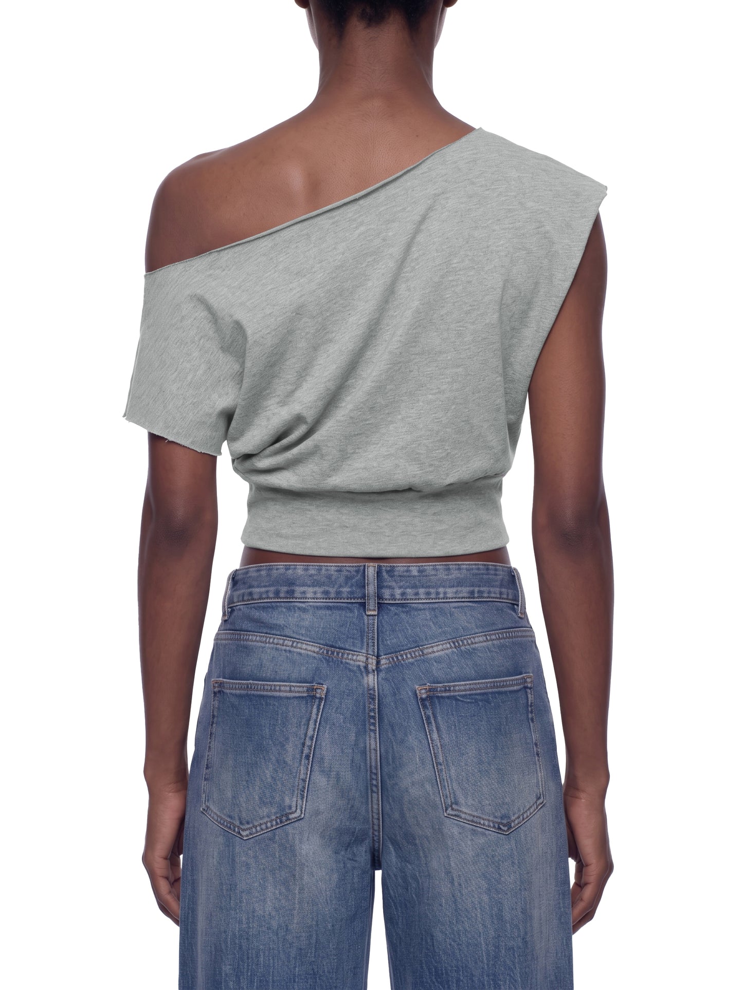 Boatneck Raw Edge Crop Shirt