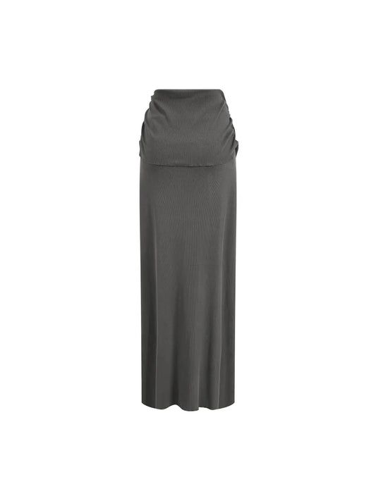 Dyed Washed Straight Hip-Hugging Slim Maxi Skirt