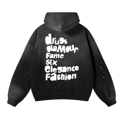 Distressed Oversized Black Graffiti Hoodie