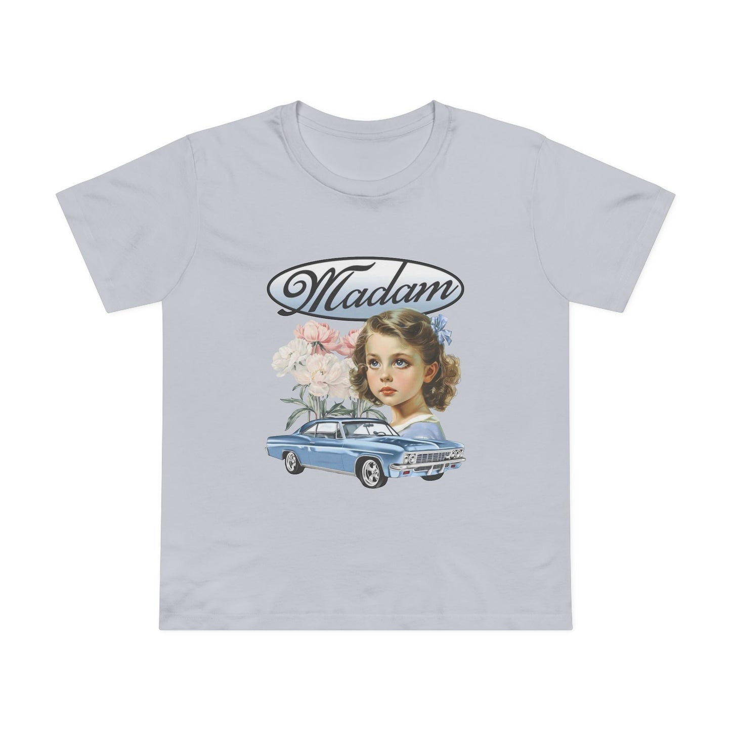 Madam Vintage Tee — Retro Car & Floral T-Shirt