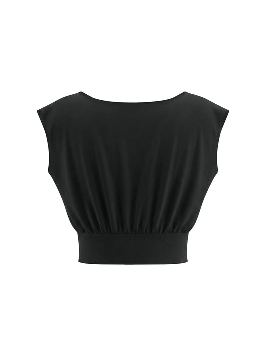Boatneck Raw Edge Crop Shirt