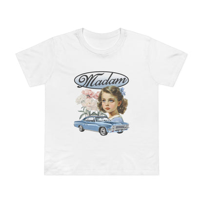 Madam Vintage Tee — Retro Car & Floral T-Shirt