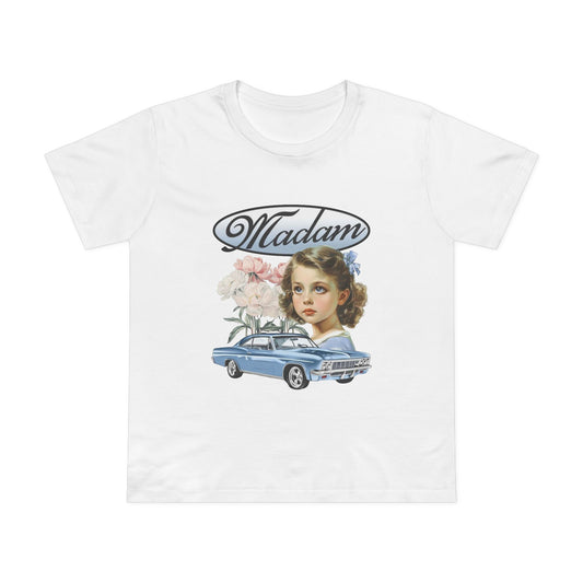 Madam Vintage Tee — Retro Car & Floral T-Shirt