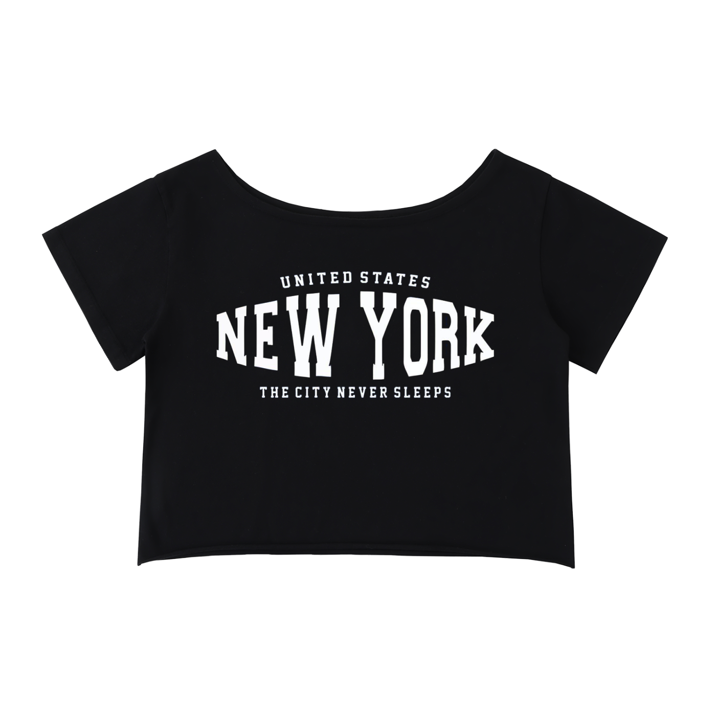"New York: The City Never Sleeps"Off-Shoulder Rolled Hem Cotton Shirt