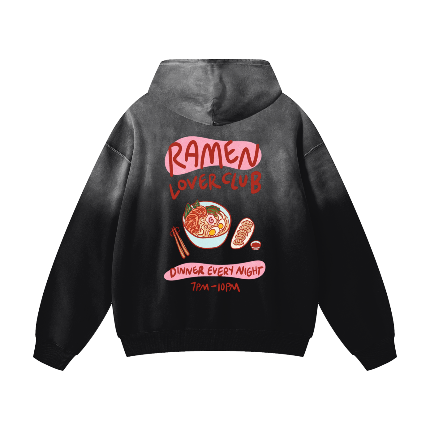"Ramen lover club"Heavyweight Sunfade Oversized Hoodie