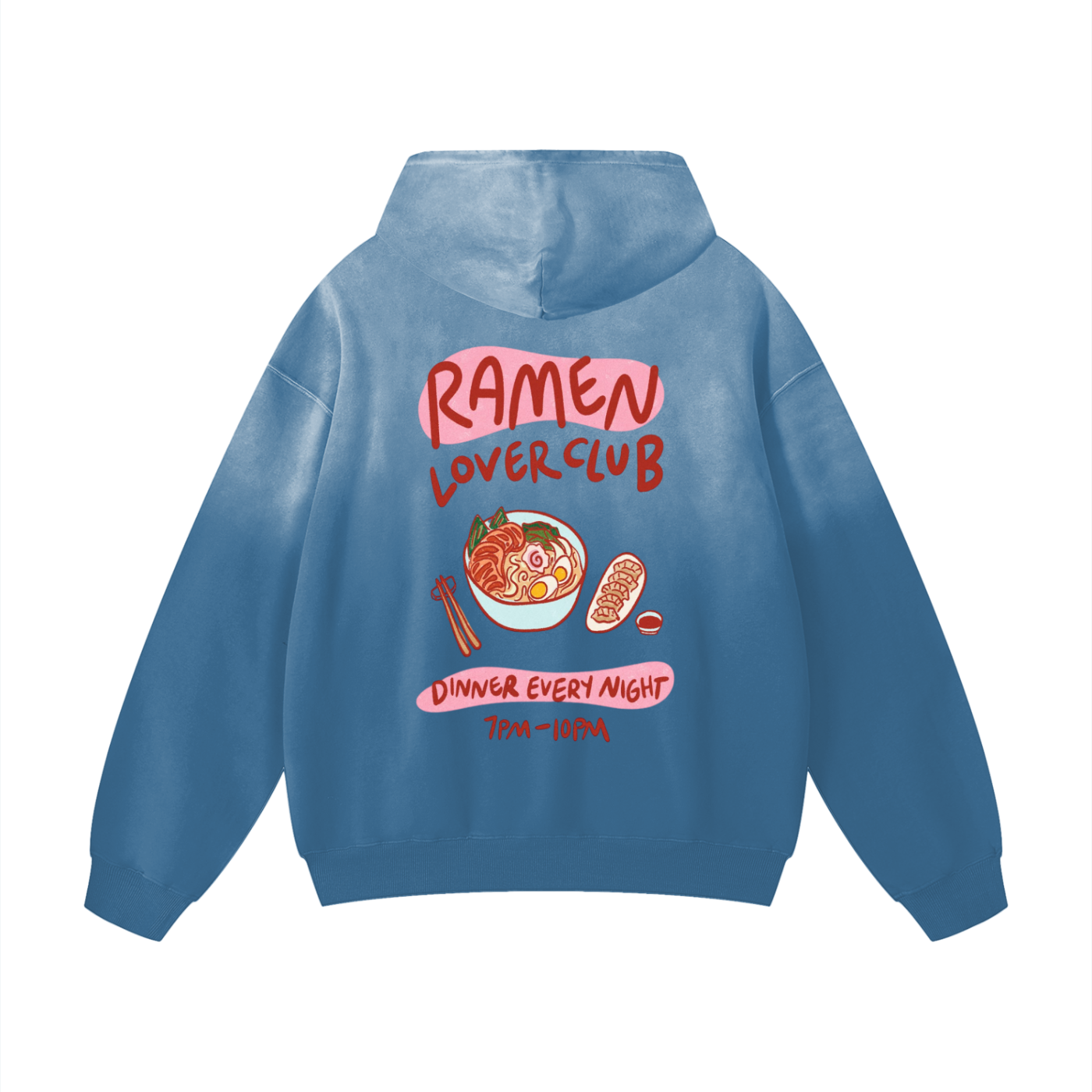 "Ramen lover club"Heavyweight Sunfade Oversized Hoodie