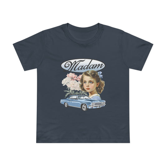 Madam Vintage Tee — Retro Car & Floral T-Shirt