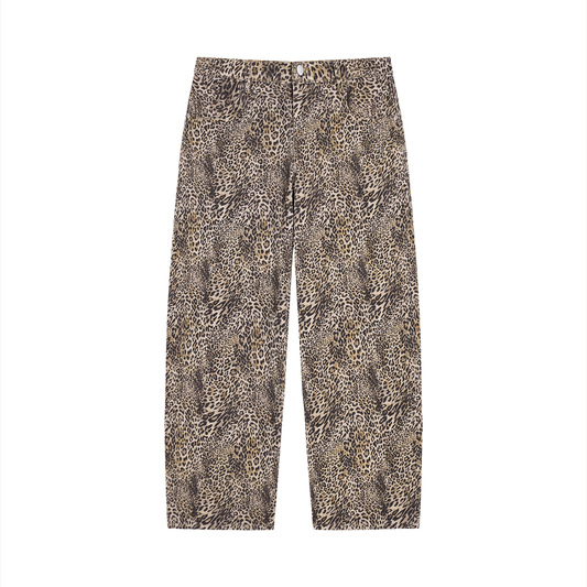 Vintage Wash Leopard Wide Leg Jeans