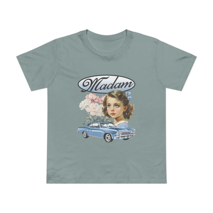 Madam Vintage Tee — Retro Car & Floral T-Shirt
