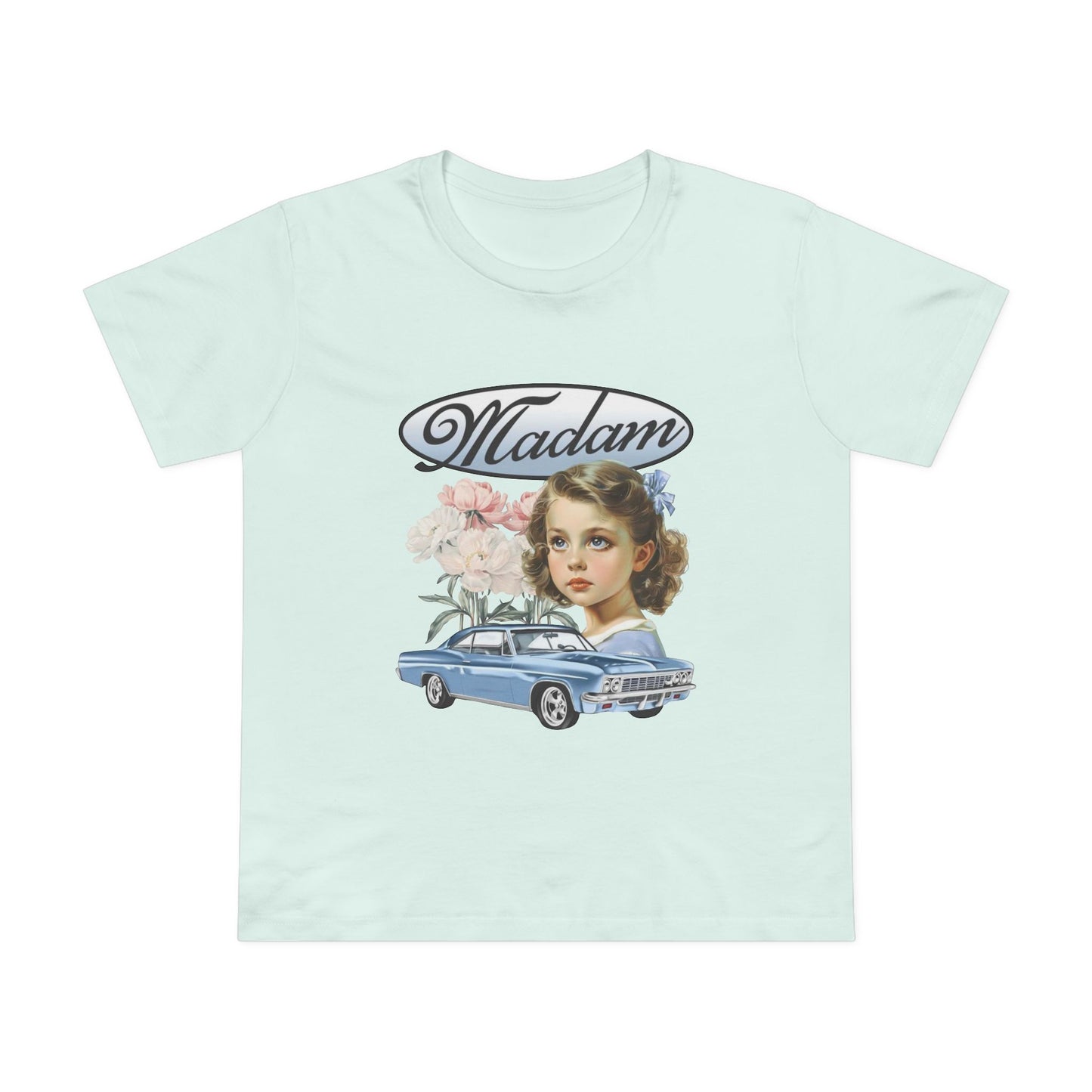 Madam Vintage Tee — Retro Car & Floral T-Shirt