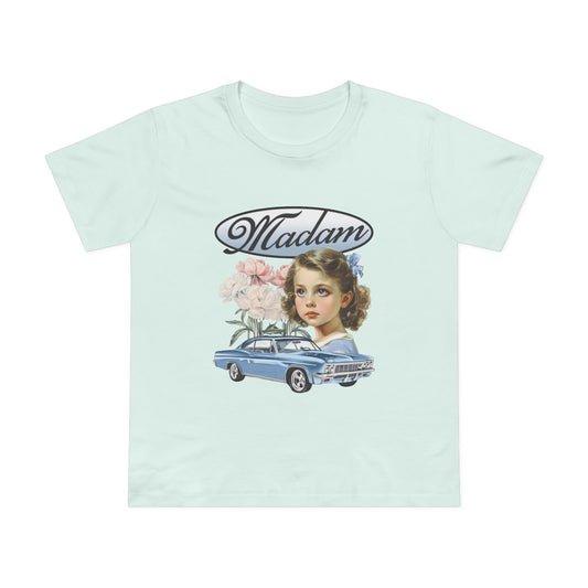 Madam Vintage Tee — Retro Car & Floral T-Shirt