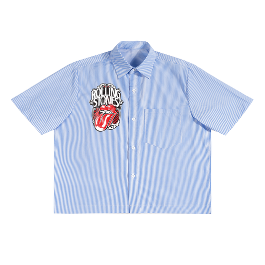Rolling Stones Oversized Vertical Stripe Boxy Shirt