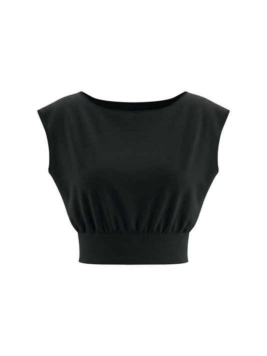 Boatneck Raw Edge Crop Shirt
