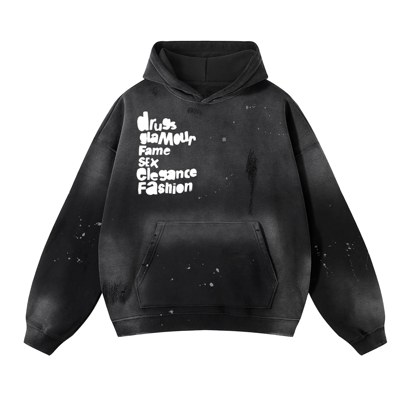 Distressed Oversized Black Graffiti Hoodie