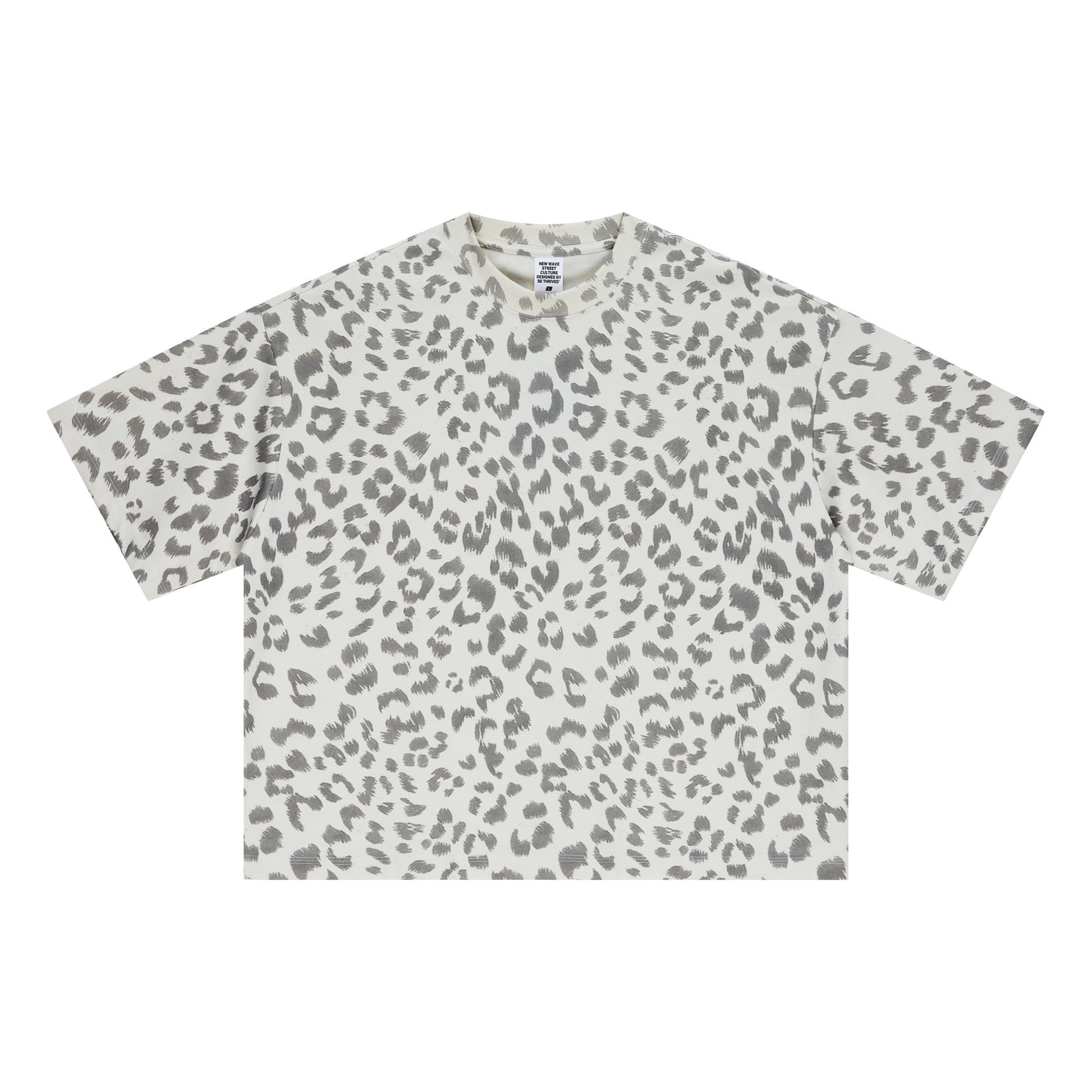 240GSM Men’s Boxy Leopard Print Heat-Transfer Loose T-shirt Gray apricot