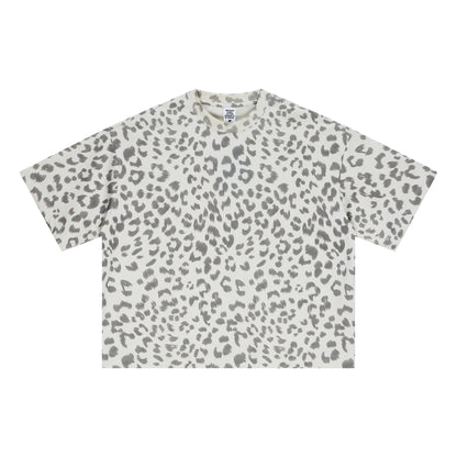 240GSM Men’s Boxy Leopard Print Heat-Transfer Loose T-shirt Gray apricot