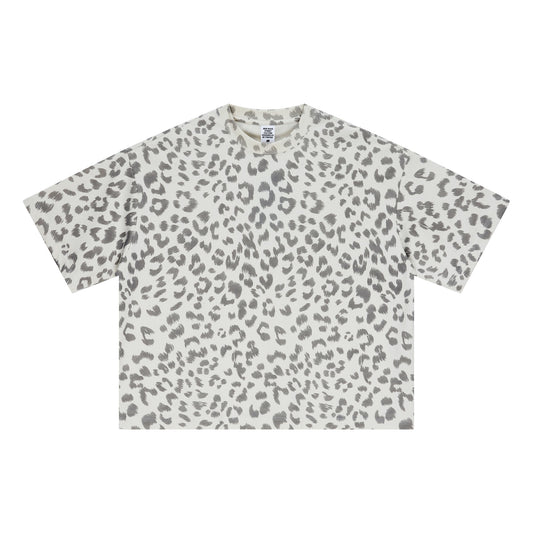 240GSM Men’s Boxy Leopard Print Heat-Transfer Loose T-shirt Gray apricot
