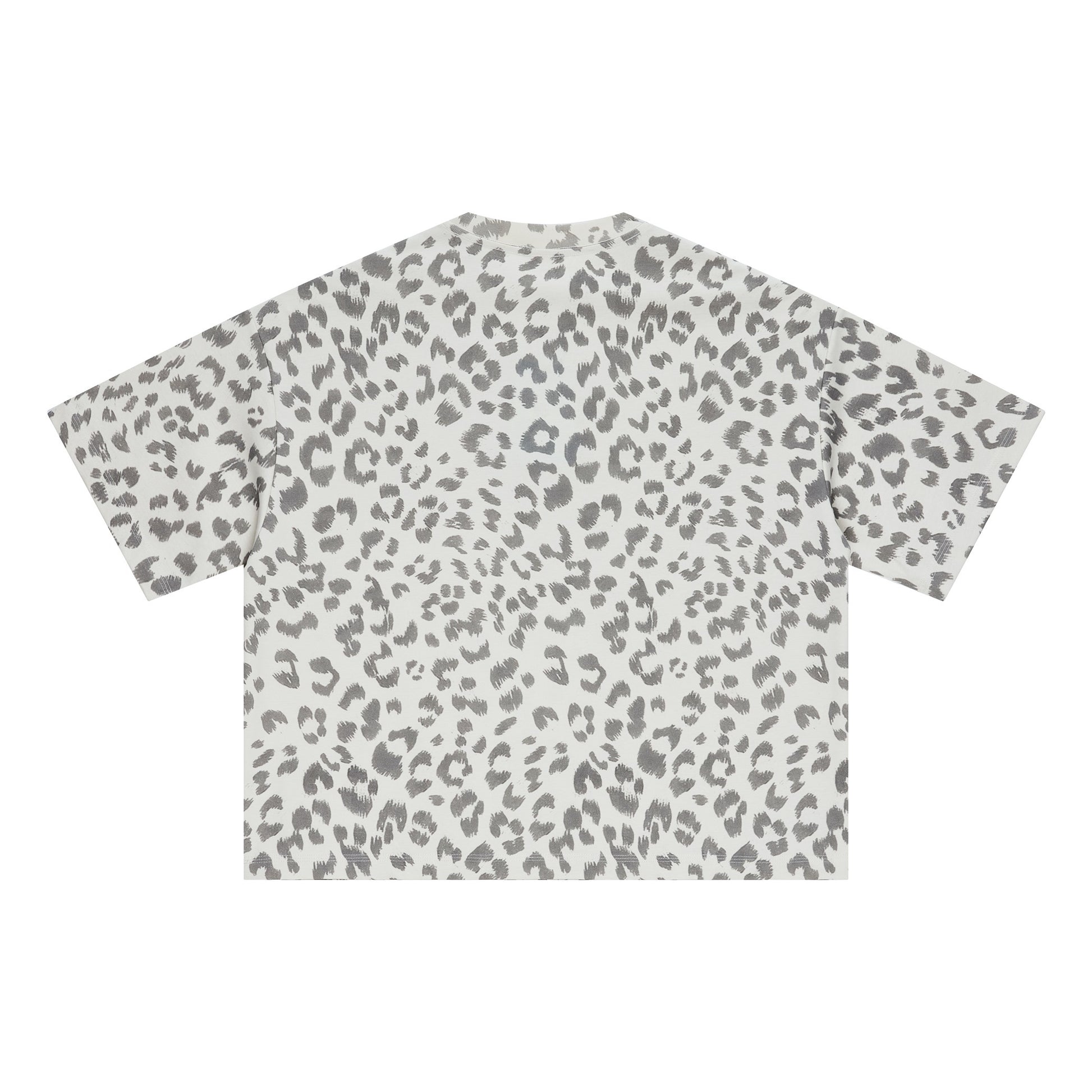 240GSM Men’s Boxy Leopard Print Heat-Transfer Loose T-shirt Gray apricot