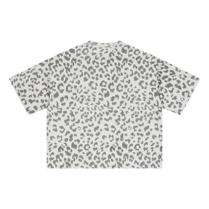 240GSM Men’s Boxy Leopard Print Heat-Transfer Loose T-shirt Gray apricot