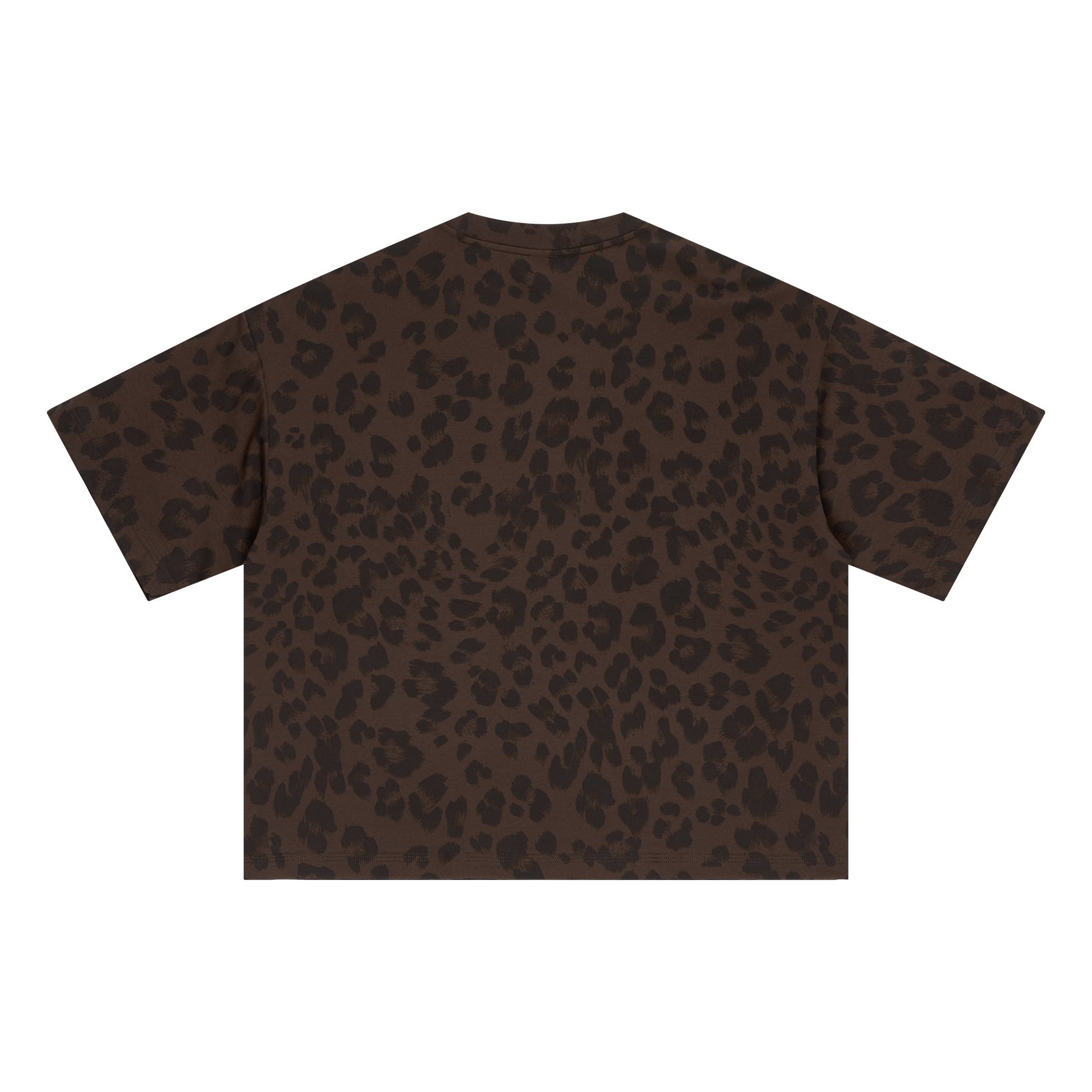 240GSM Men’s Boxy Leopard Print Heat-Transfer Loose T-shirt Coffee 