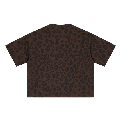 240GSM Men’s Boxy Leopard Print Heat-Transfer Loose T-shirt Coffee 