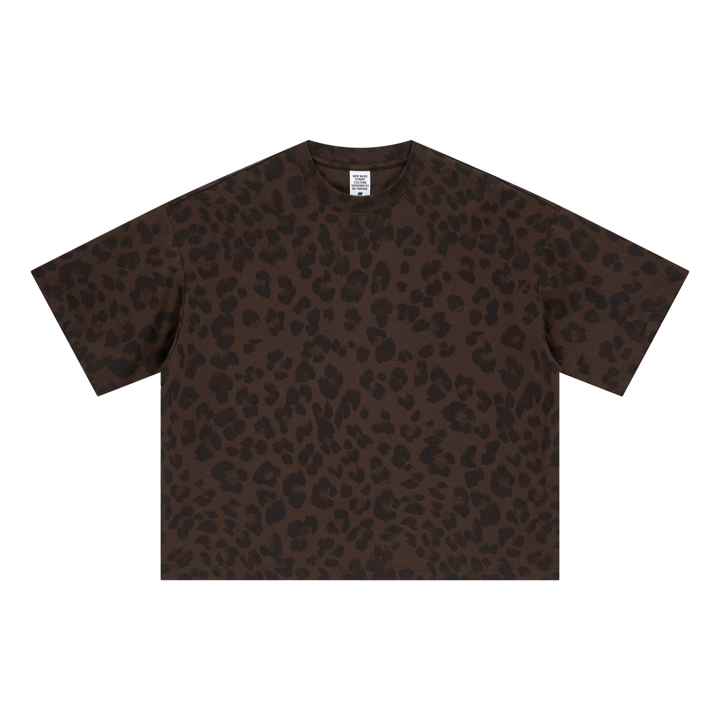 240GSM Men’s Boxy Leopard Print Heat-Transfer Loose T-shirt Coffee 