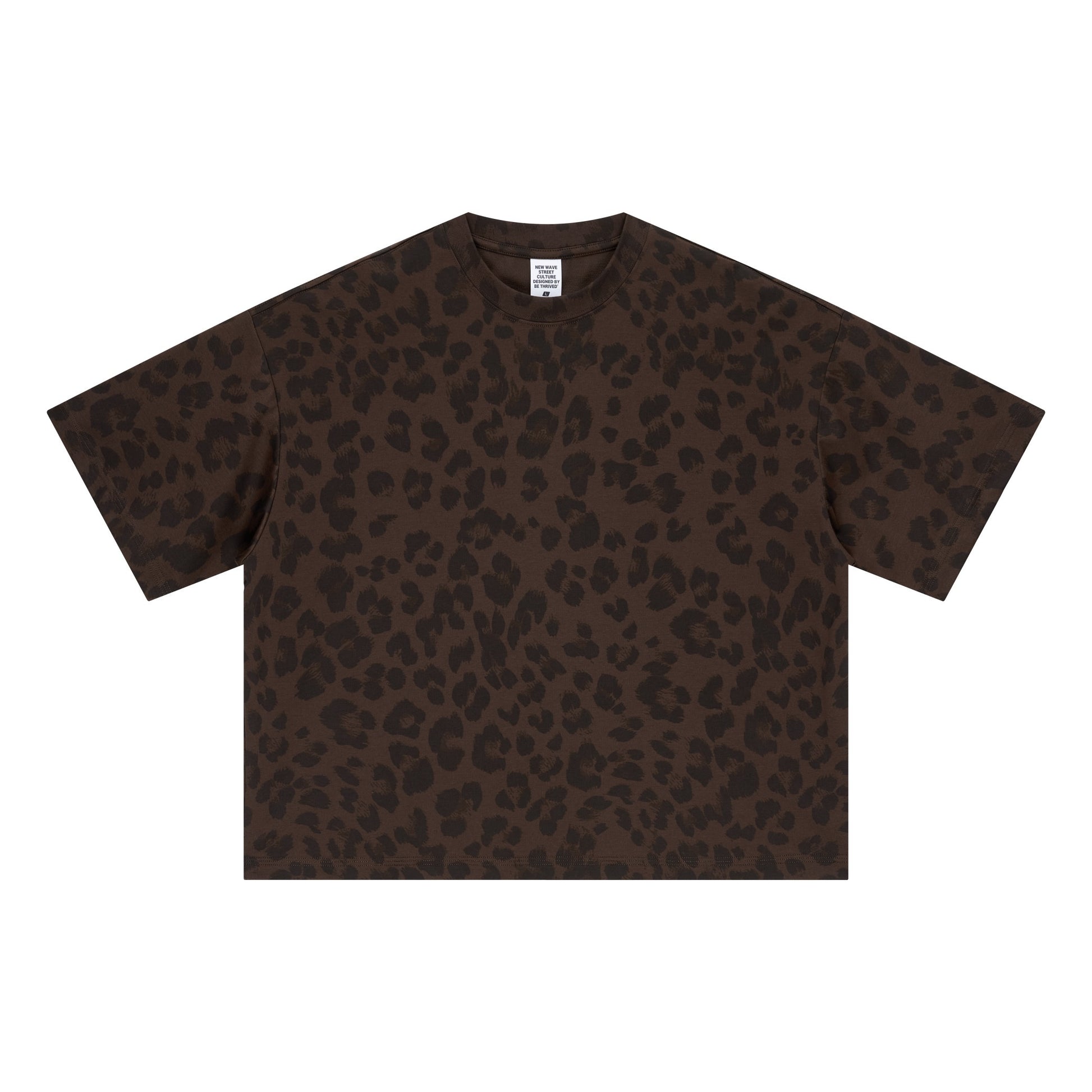 240GSM Men’s Boxy Leopard Print Heat-Transfer Loose T-shirt Coffee 