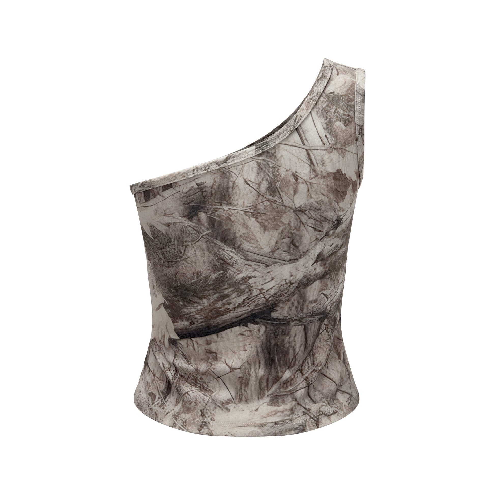 315GSM Women’s Asymmetrical Shoulder Camouflage Tank Top Branch Camouflage