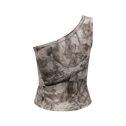 315GSM Women’s Asymmetrical Shoulder Camouflage Tank Top Branch Camouflage