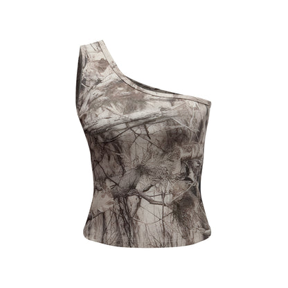 315GSM Women’s Asymmetrical Shoulder Camouflage Tank Top Branch Camouflage