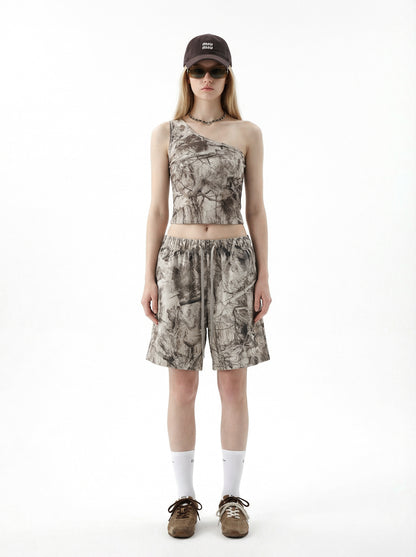 315GSM Women’s Asymmetrical Shoulder Camouflage Tank Top Branch Camouflage