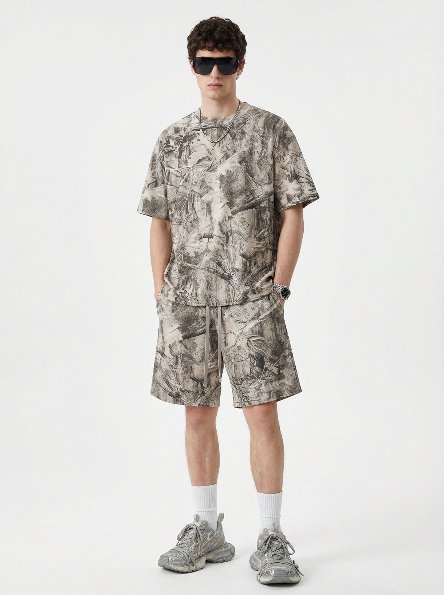 240GSM Men’s Loose-Fit Camouflage Short T-shirt Branch Camouflage