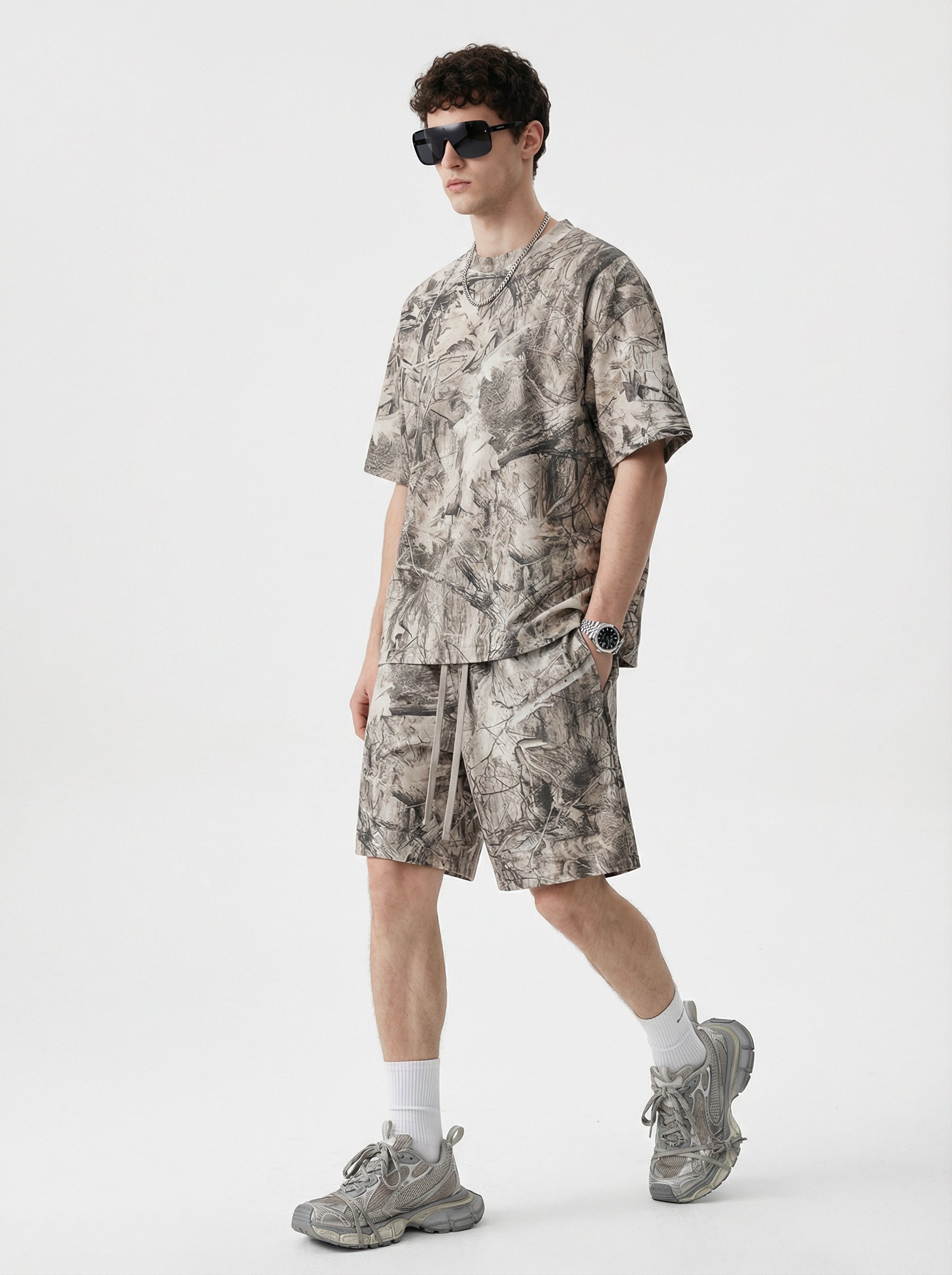 240GSM Men’s Loose-Fit Camouflage Short T-shirt Branch Camouflage