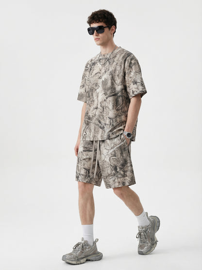240GSM Men’s Loose-Fit Camouflage Short T-shirt Branch Camouflage