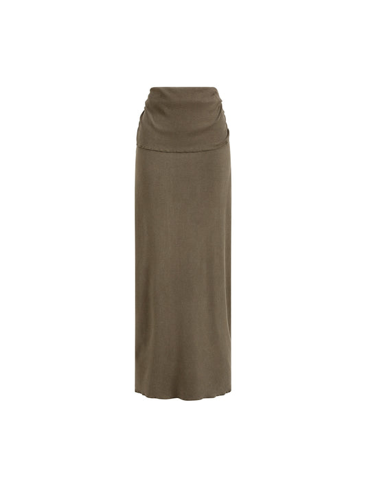 Dyed Washed Straight Hip-Hugging Slim Maxi Skirt