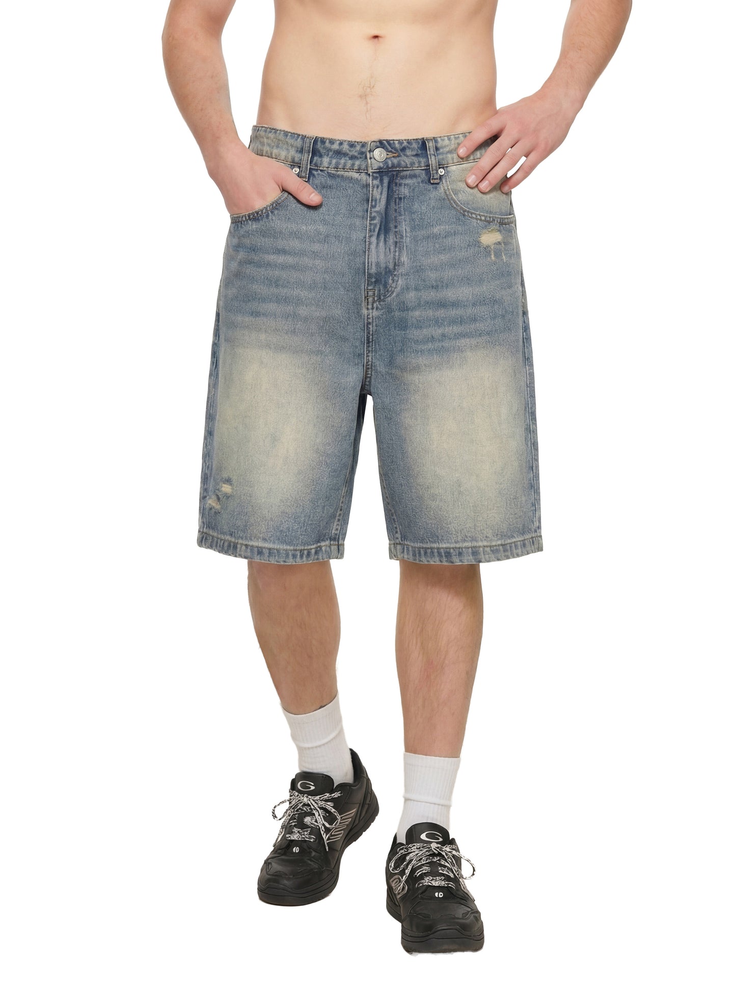 Faded Distressed Baggy Denim Shorts