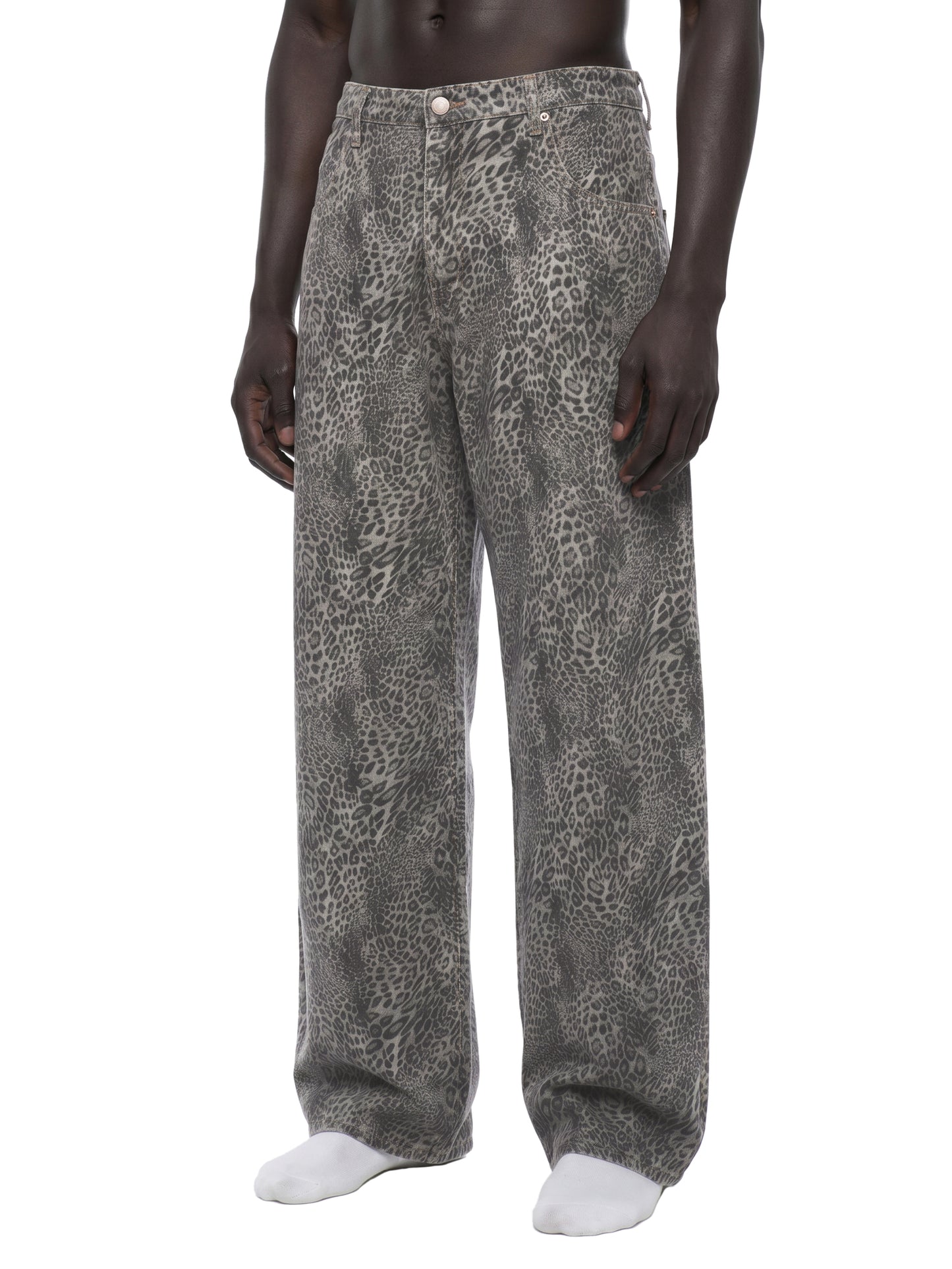 Vintage Wash Leopard Wide Leg Jeans
