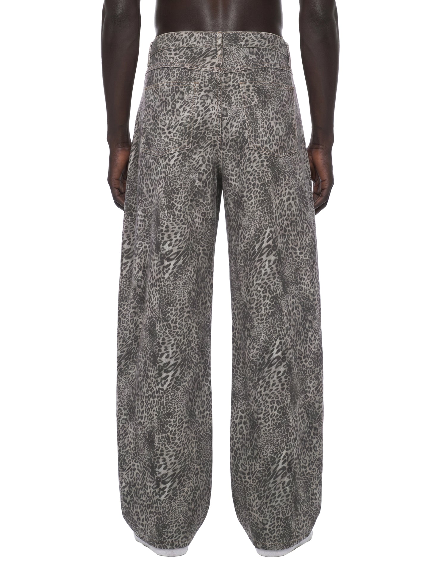 Vintage Wash Leopard Wide Leg Jeans