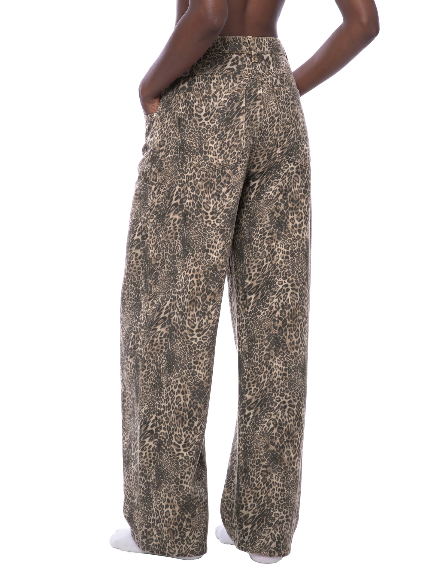 Vintage Wash Leopard Wide Leg Jeans