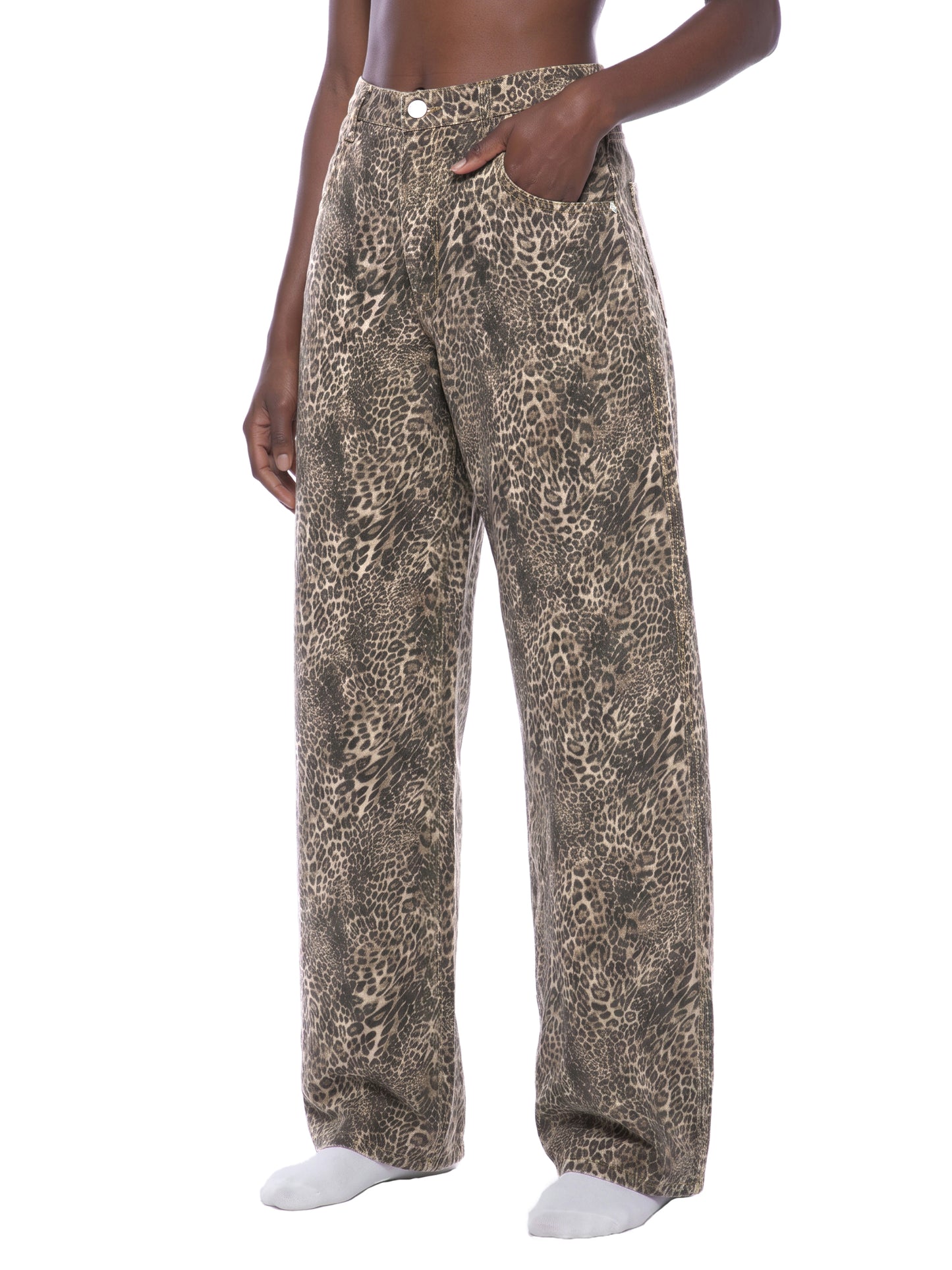 Vintage Wash Leopard Wide Leg Jeans