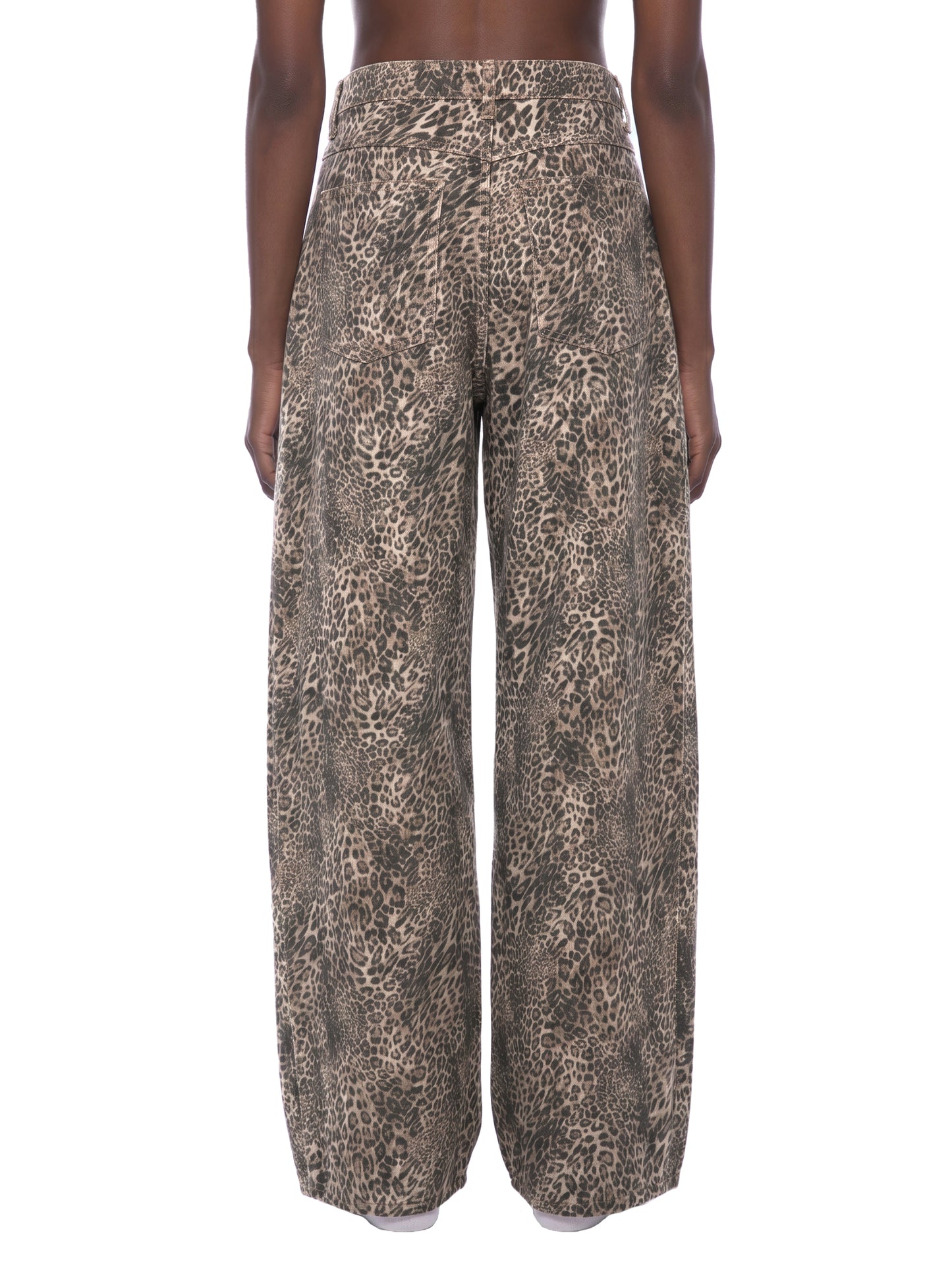 Vintage Wash Leopard Wide Leg Jeans