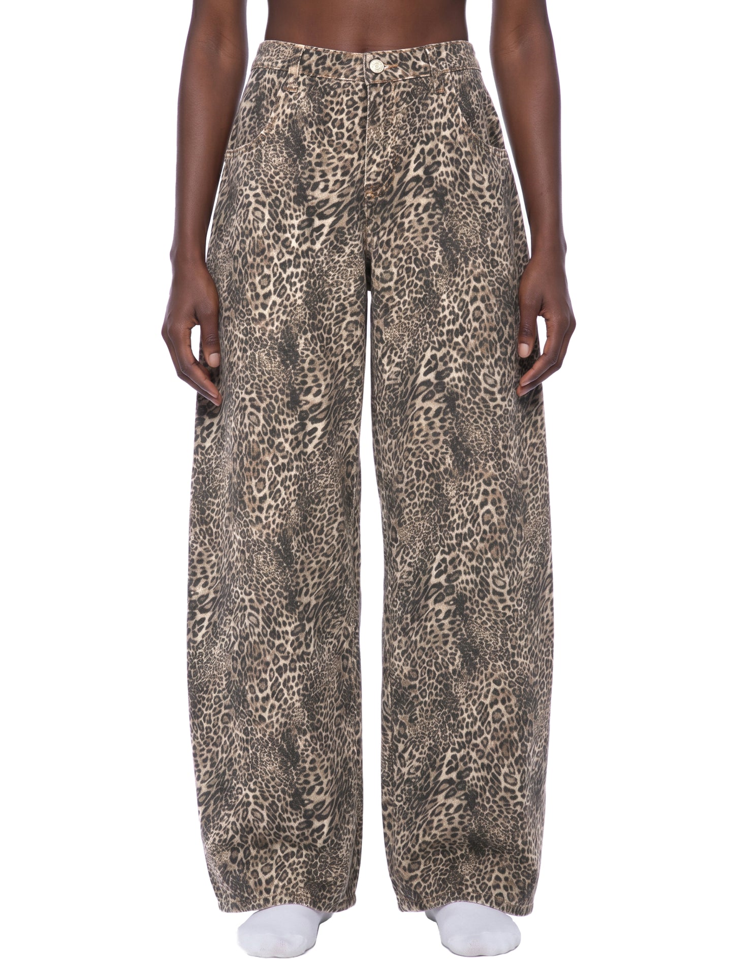 Vintage Wash Leopard Wide Leg Jeans