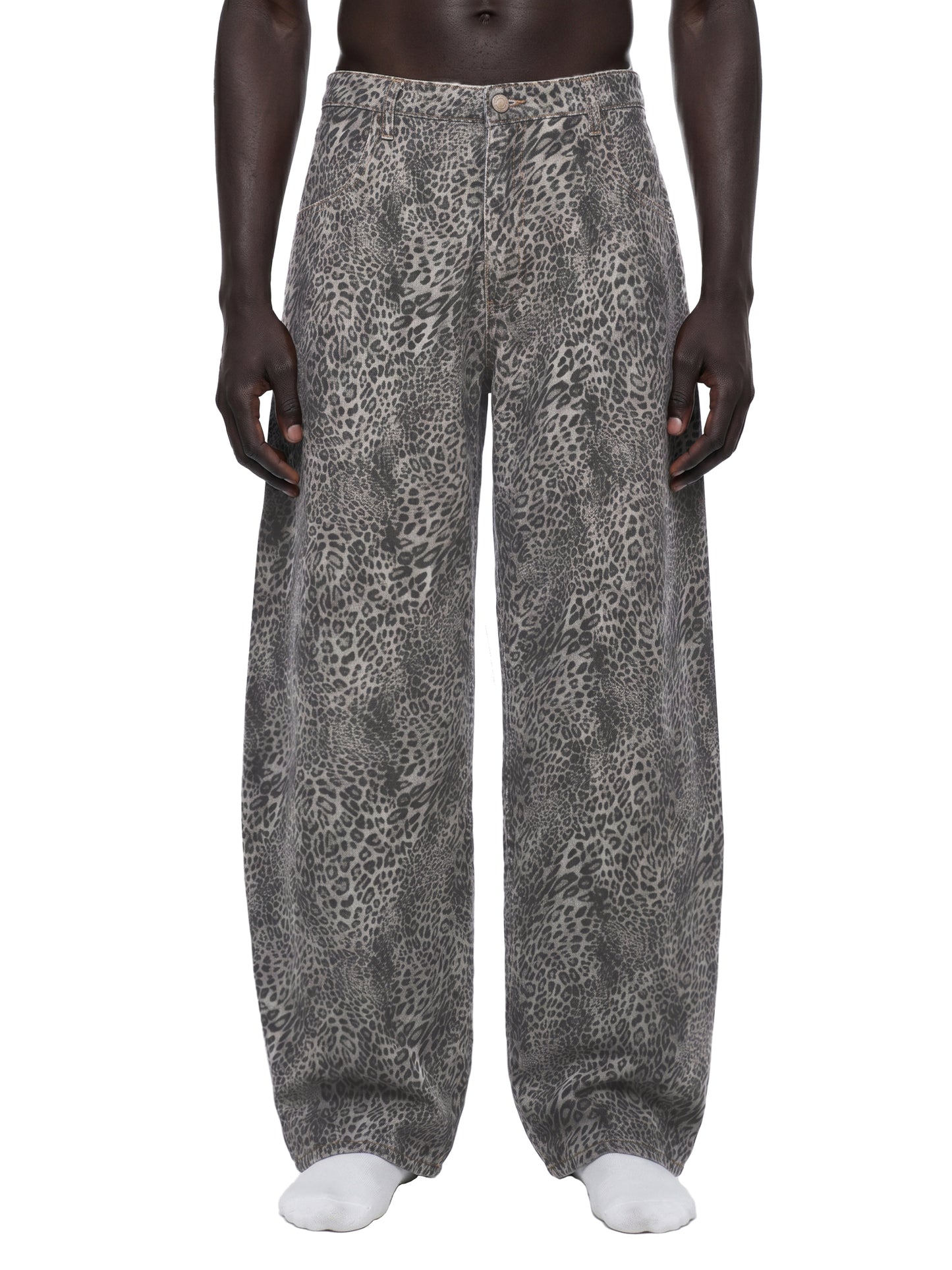 Vintage Wash Leopard Wide Leg Jeans