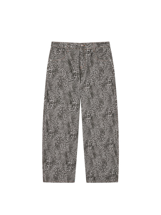 Vintage Wash Leopard Wide Leg Jeans