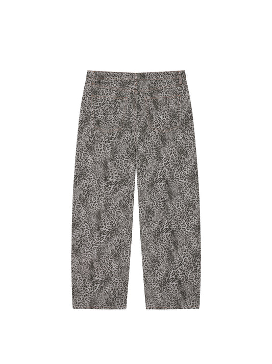 Vintage Wash Leopard Wide Leg Jeans