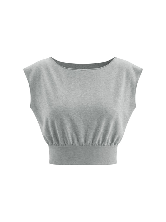 Boatneck Raw Edge Crop Shirt