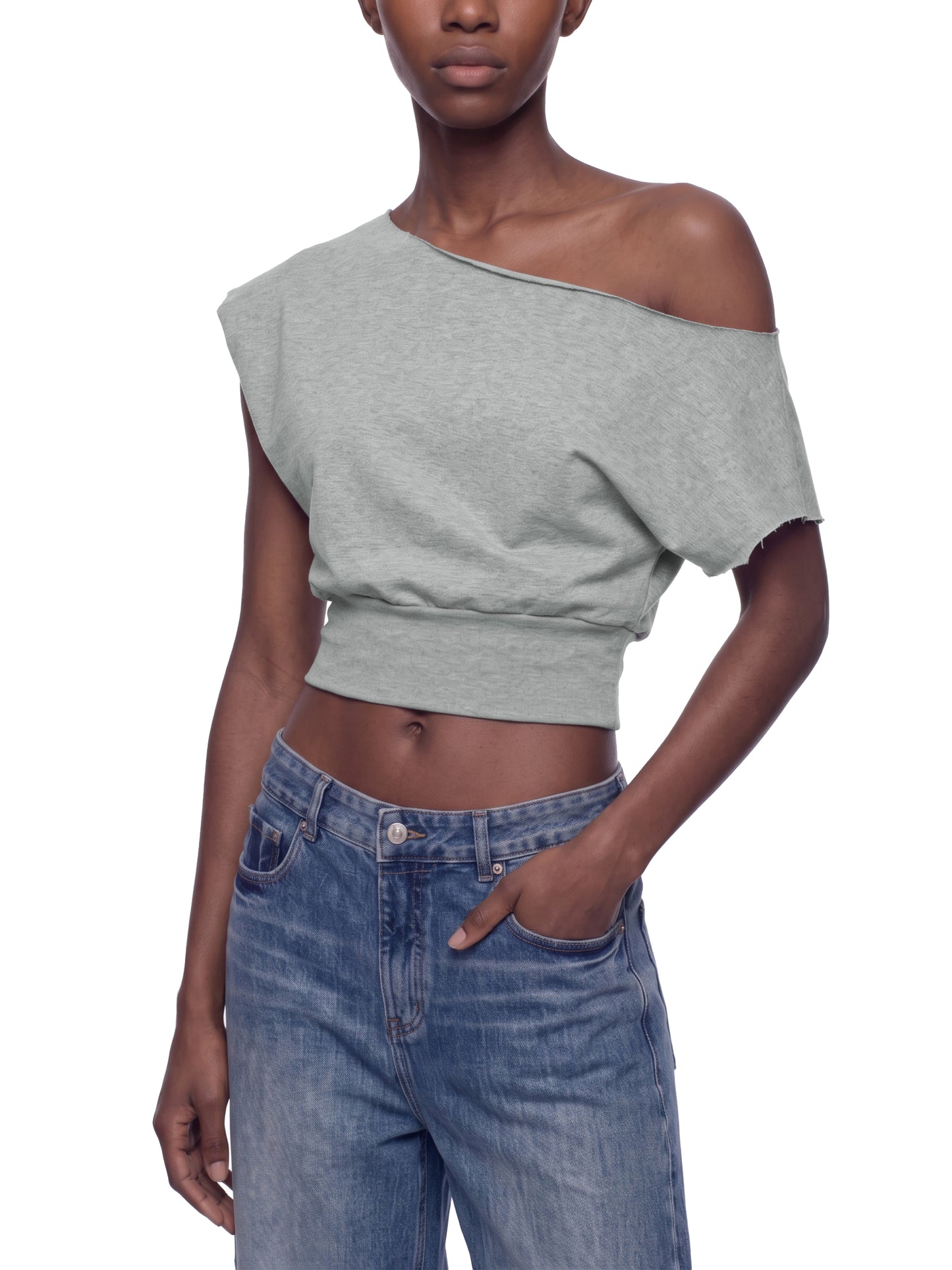 Boatneck Raw Edge Crop Shirt