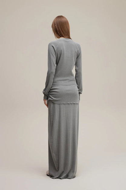 Dyed Washed Straight Hip-Hugging Slim Maxi Skirt